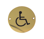 "Disabled" 75mm Round Sign - Polished Brass