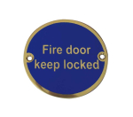 "Fire Door Keep Locked" 75mm Round Sign - Polished Brass