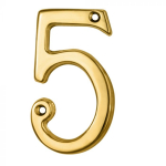 Polished Brass Numeral Face Fix - Number 5