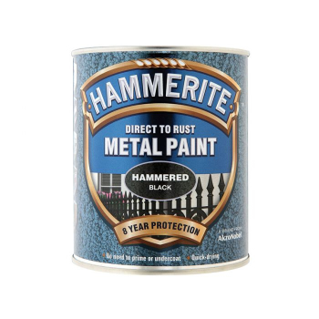 750ml Hammerite Direct to Rust Metal Paint Hammered Finish - Black