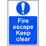 "Fire Escape Keep Clear" 200mm x 300mm Self Adhesive Sign