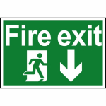 "Fire Exit" (Arrow Down) 300mm x 200mm Self Adhesive Sign