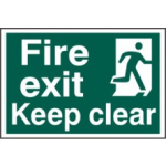 "Fire Exit Keep Clear" 300mm x 200mm Self Adhesive Sign