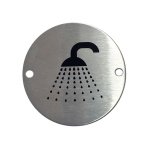 "Shower" 75mm Round Sign - Satin Stainless Steel